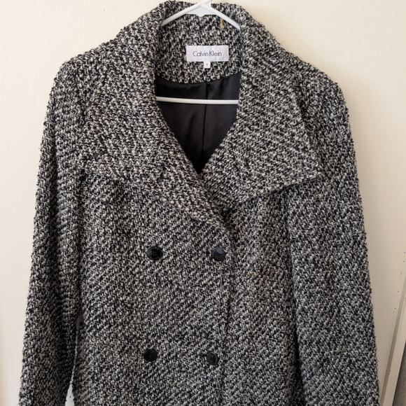 Calvin Klein Womens 10 Wool Blend Tweed Pea Coat Classic Contemporary Preppy - Picture 3 of 8